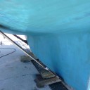 Going back with three coats of Trinidad as this bottom is on since 2005. Going to repaint the boot stripe for the old girl has gained weight the past few years. New 8 d battery I think