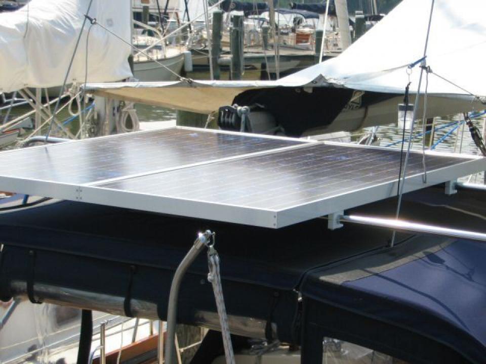 Solar Panel Install, SS Frame on Bimini Solar panels just so fit